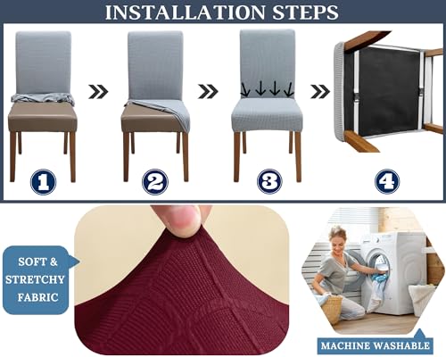 SPRINGRICO 4-Pack Dining Chair Slipcovers with Elastic Seat Belts – S2-Wine Red, Washable