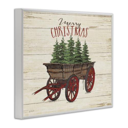 Merry Christmas Tree Wagon Framed Giclée Wall Art - White, 16x20 Inches