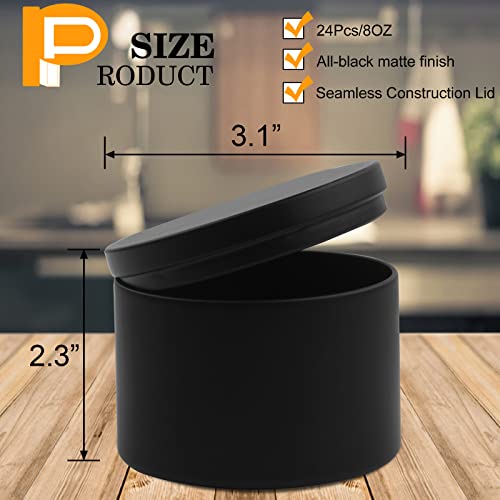 24 Pcs 8oz Black Metal Candle Tins with Lids for DIY Candle Making