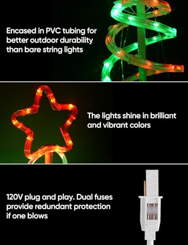 5ft Double Spiral LED Christmas Tree Lights - Green & Red with 8 Modes (HeliosRibbon, Includes Spare Controller)