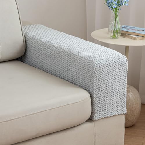 Couch Arm Covers Set of 2 - Soft Stretch Fabric, Light Gray