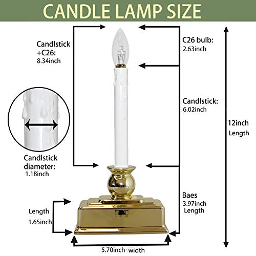 GOOTHY 4 Pack 12 Inch Battery Operated Christmas Window Candles with Timer - Gold Base
