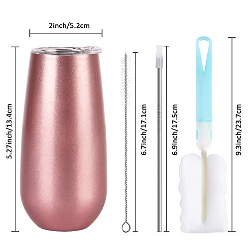 Lifecapido Rose Gold 6-Pack Stemless Double Insulated Champagne Flute Tumblers, 6 Oz, Unbreakable & Reusable Gift Set