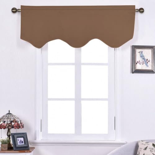 NICETOWN Valance Curtains for Windows, Rustic Farmhouse Window Treatment Short Blackout Valances for Shower Decor/Basement/Thanksgiving, 4 Panels, 52 W x 18L, Cappuccino
