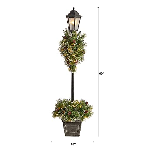 Nearly Natural 5ft Outdoor Christmas Lamp Post with LED Lights & Planter