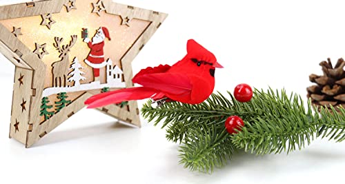 12 Pcs Artificial Cardinal Birds Christmas Ornaments for Wreaths & Crafts, Red Velvet & Feathers