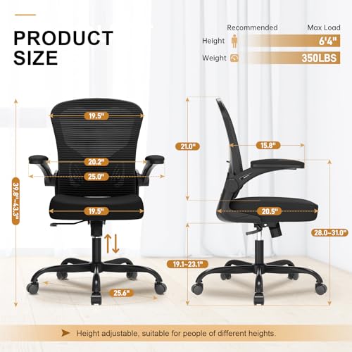 Ergonomic High Back Mesh Office Chair with Flip-Up Armrests & Lumbar Support