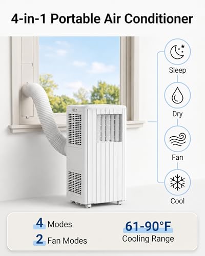 Portable Air Conditioner 8,000 BTU, 4-in-1 AC Unit for Rooms Up to 350 Sq.Ft