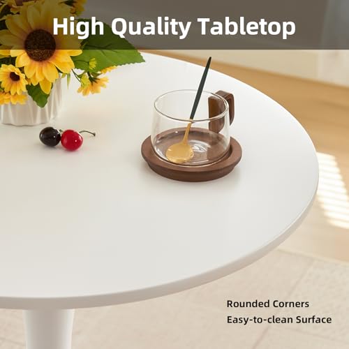 31.5" Round Tulip Dining Table, Mid-Century Modern Pedestal Table (White)