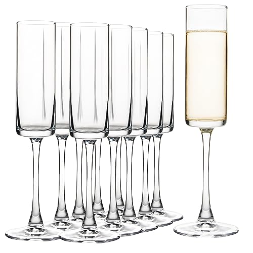 UMEIED Rectangular 6 oz Champagne Flutes Set of 12 - Long Stem Crystal Glasses for Weddings & Parties