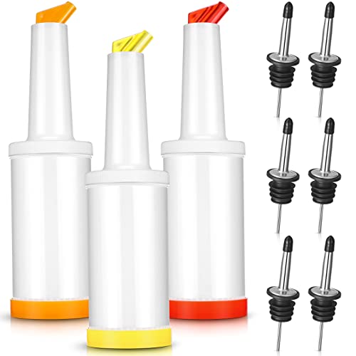 Chengu Bright Colors 3-Pack 34 oz Plastic Fruit Juice Pour Bottles with Spouts