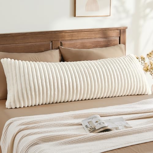 Fluffy Striped Body Pillow Cover 20x54, Ultra-Soft Faux Fur Pillowcase