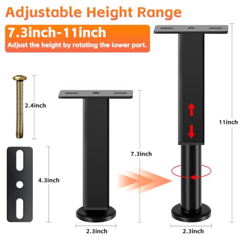 Adjustable Bed Frame Support Legs (7.3-11 in) - 4 Pack Furniture Feet