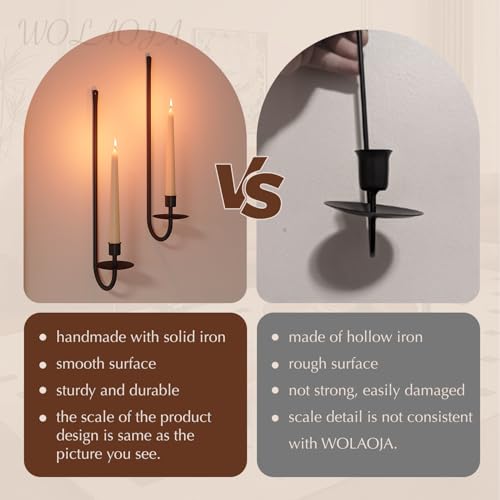 Set of 2 Black Metal Wall Candle Holders - Modern Sconce for Home Decor