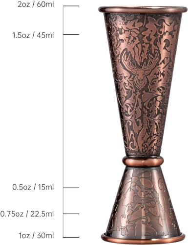 Sky Fish 3D Relief Cocktail Jigger Set Stainless Steel Copper Plated 1/2oz-2oz