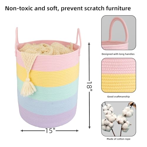 Rainbow Woven Cotton Rope Laundry Basket & Tall Nursery Storage Hamper
