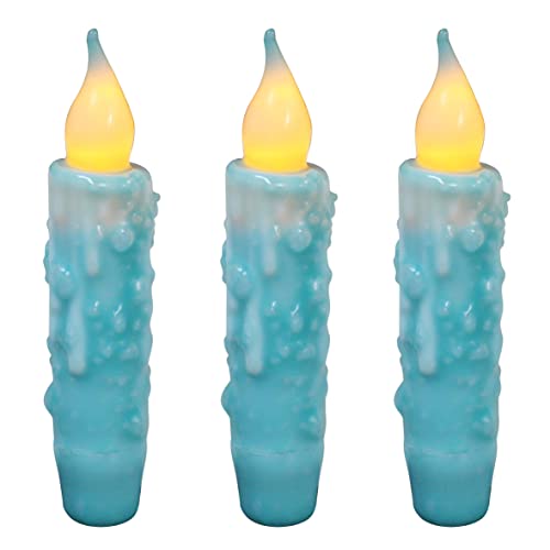 CVHOMEDECO Teal Flameless Taper Candles - Battery Operated, 3 Pack, 4-3/4 Inch