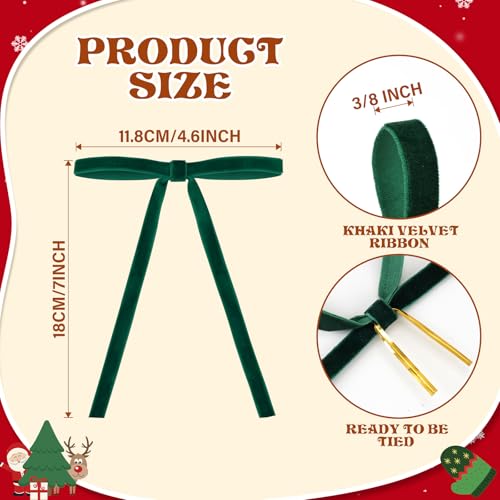 Babycop Dark Green Velvet Bows for Christmas Tree - 24 Pack Holiday Ornaments