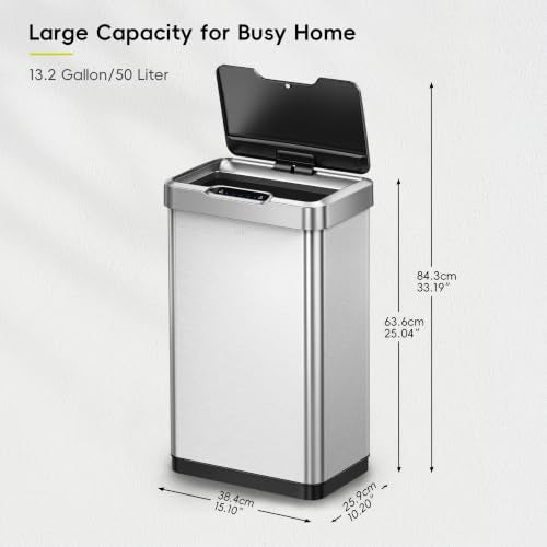 EKO Mirage-T 50L Touchless Motion Sensor Trash Can - Stainless Steel