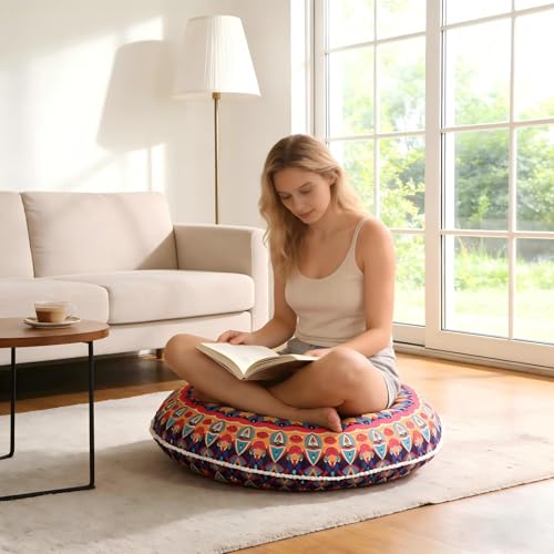 32-Inch Round Memory Foam Floor Pillow, Bohemian Meditation Seating Cushion