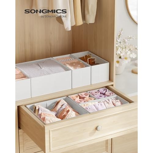 SONGMICS Drawer Organizer,Dresser Drawer Organizers, Set of 12, Foldable Fabric Storage Bins for Socks, Underwear, Bras, Ties, Scarves, Cloud White URDZ006W02
