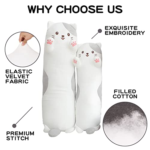 36-Inch Long Cat Plush Body Pillow - Soft Stuffed Animal Kitten Toy