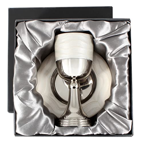 Nickel Plated Kiddush Cup Set with Matching Enamel Tray, 5.75-Inch