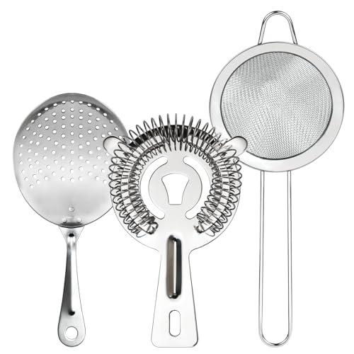 Almagic 3-in-1 Cocktail Strainer Set with Julep, Hawthorne & Fine Mesh - Premium Stainless Steel