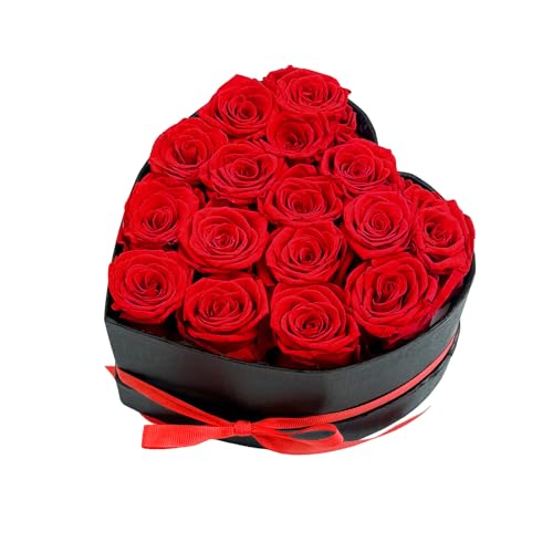 Preserved Red Roses in Heart Shape Gift Box - 16 Real Forever Flowers