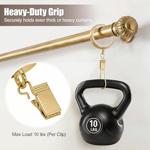 20 Pack Gold Curtain Rings with Clips, Silent Glide Drapery Rings 2 Inch