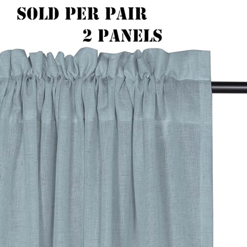 H.VERSAILTEX Stone Blue Linen Curtains 84 Inch Length for Living Room 2 Panels Set Rod Pocket Light Filtering Semi Sheer Curtains for Bedroom Country Farmhouse Drapes 52x84 Long