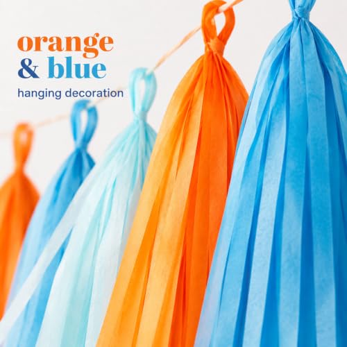 Orange and Blue Tissue Paper Tassel Garland - 20 Pack Party Decoration
