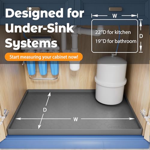 Waterproof Silicone Under Sink Mat - 34" x 22" Cabinet Liner with Raised Edge