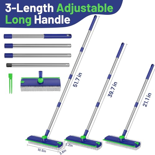 3-in-1 Floor Scrub Brush with Squeegee and Adjustable Long Handle