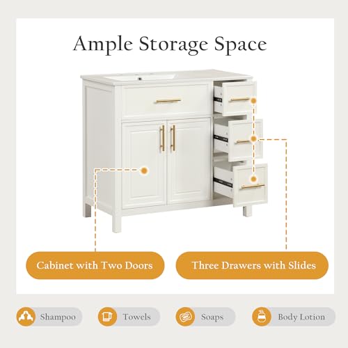 36-Inch Bathroom Vanity with Sink Combo, Freestanding Cabinet with Drawers