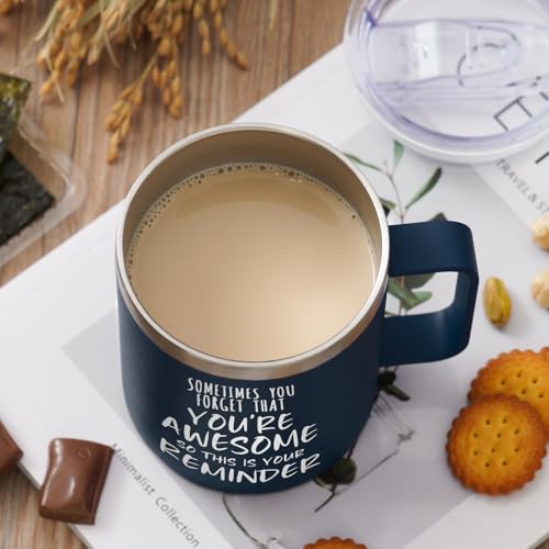NOWWISH Navy Blue 14oz Vacuum Insulated Stainless Steel Coffee Mug - Inspirational Gift for Men, Husband, Dad, Boyfriend