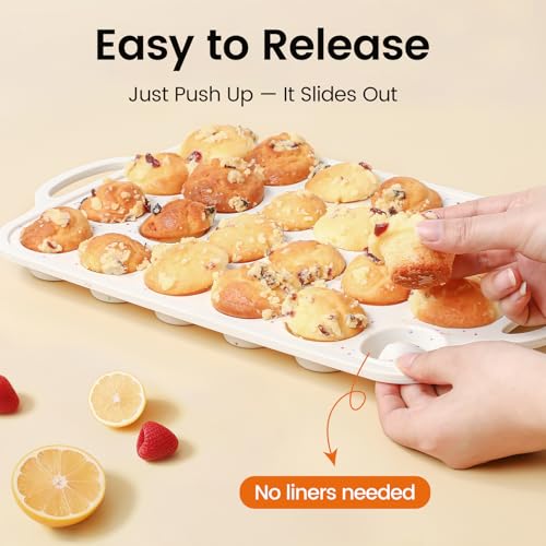 24-Cup Silicone Mini Muffin Pan with Metal Frame - Non-Stick Cupcake Tray