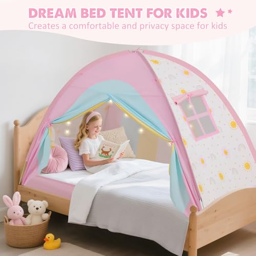 Kids Twin Bed Tent Privacy Canopy with Star Lights - Breathable Sleep Tent