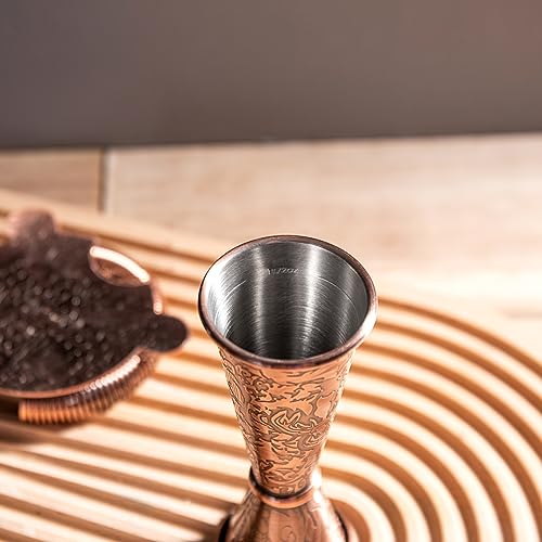 Sky Fish 3D Relief Cocktail Jigger Set Stainless Steel Copper Plated 1/2oz-2oz