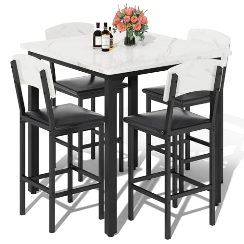 5-Piece Counter Height Dining Table Set with 4 Upholstered Bar Stools