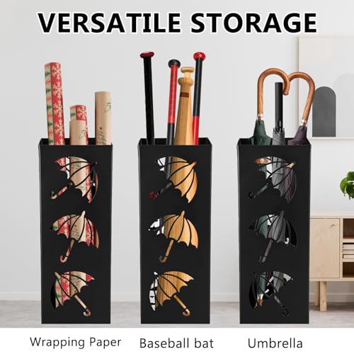 Modern Metal Square Umbrella Stand - Freestanding Entryway Organizer, Black