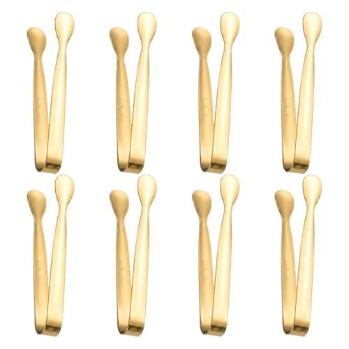 Gold Mini Serving Tongs 8 Pack - Small Stainless Steel Appetizer & Dessert Tongs