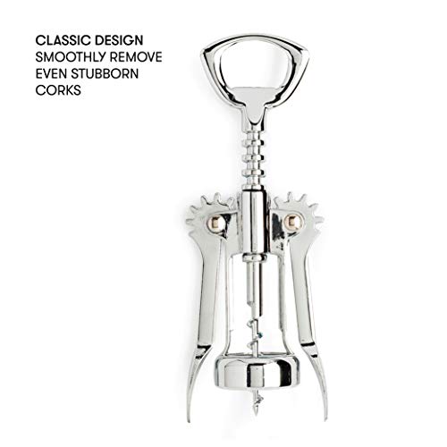 Cooking Light Premium Stainless Steel Winged Corkscrew Wine Opener - Portable All-in-One Bottle Opener, Black, Model: Wing Wine Opener