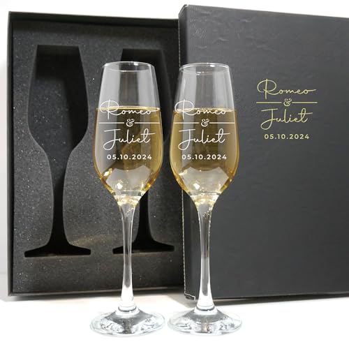 Personalized Champagne Flutes Set of 2 - Custom Wedding Gift for Bride & Groom