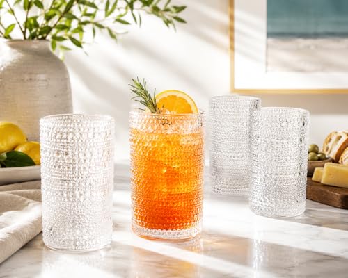 MosJos Set of 8 Hobnail Drinking Glasses 15.2 oz Vintage Highball Tumblers