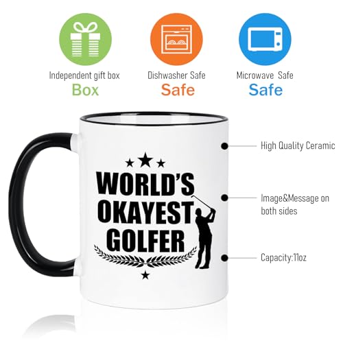 World’s Okayest Golfer Mug - 11 oz Funny Coffee Cup for Dad Husband