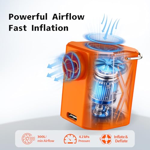 Mini Air Pump for Inflatables - Portable Rechargeable Inflator & Deflator with Camping Light
