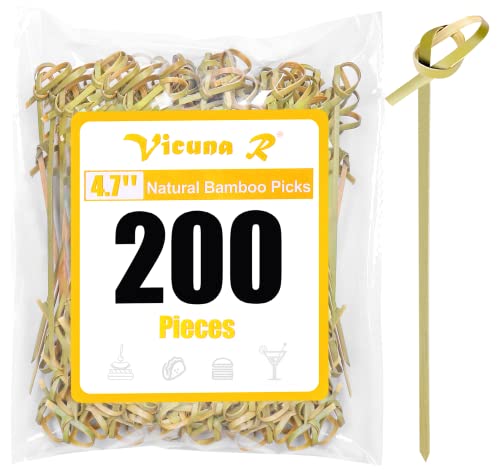 200PCS Bamboo Cocktail Picks - 4.7 Inch Knot Skewers for Appetizers