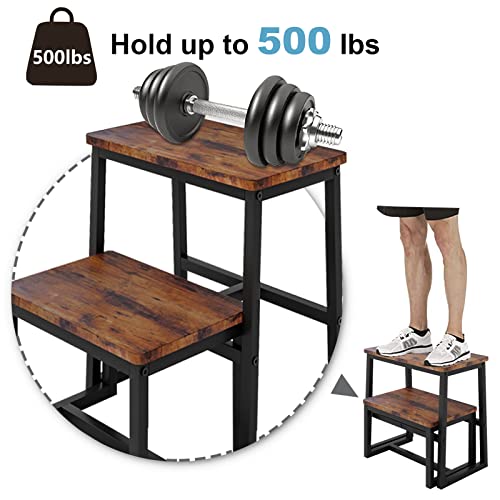 3-in-1 Heavy Duty Wooden Step Stool, 500lb Capacity with Metal Frame