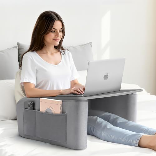 Ergonomic Wooden Lap Desk with Arm Rests - 23.7" Surface for Laptops